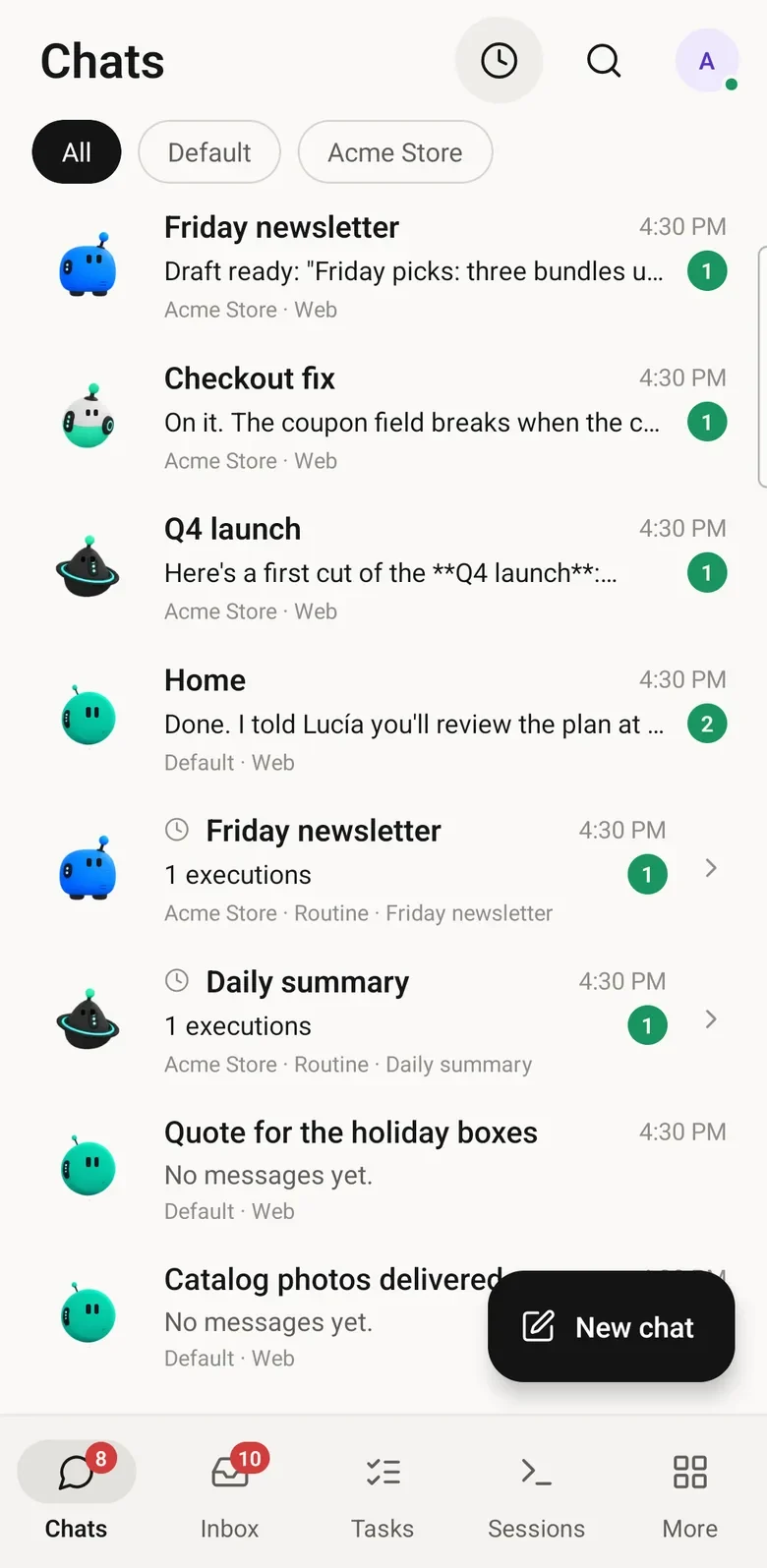 The Android app: the crew's chats