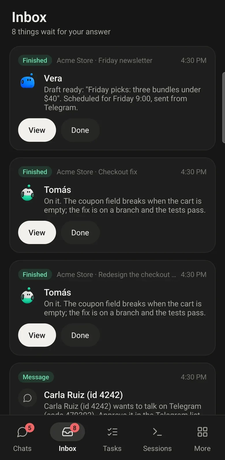 The Android app: the inbox