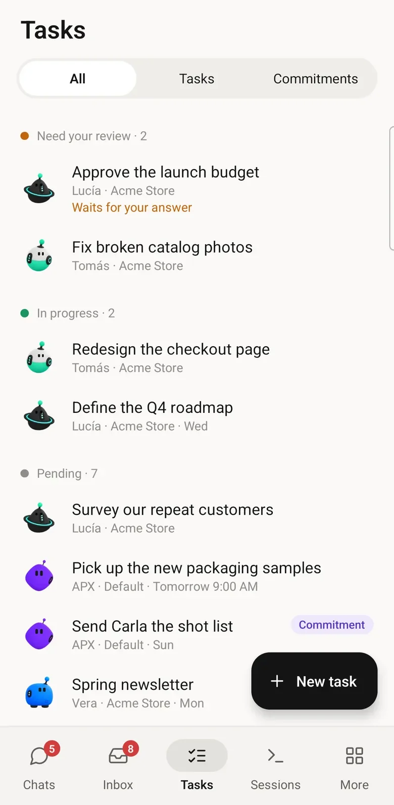 The Android app: the task board